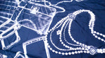 Chanel "Flight Now Boarding" Bleu Marine & Blanc X-Ray Print Silk Scarf