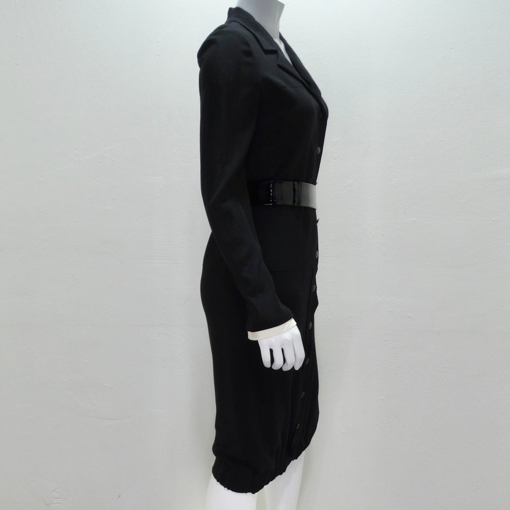 Chanel 2004 Black Button Up Collared Dress and Belt