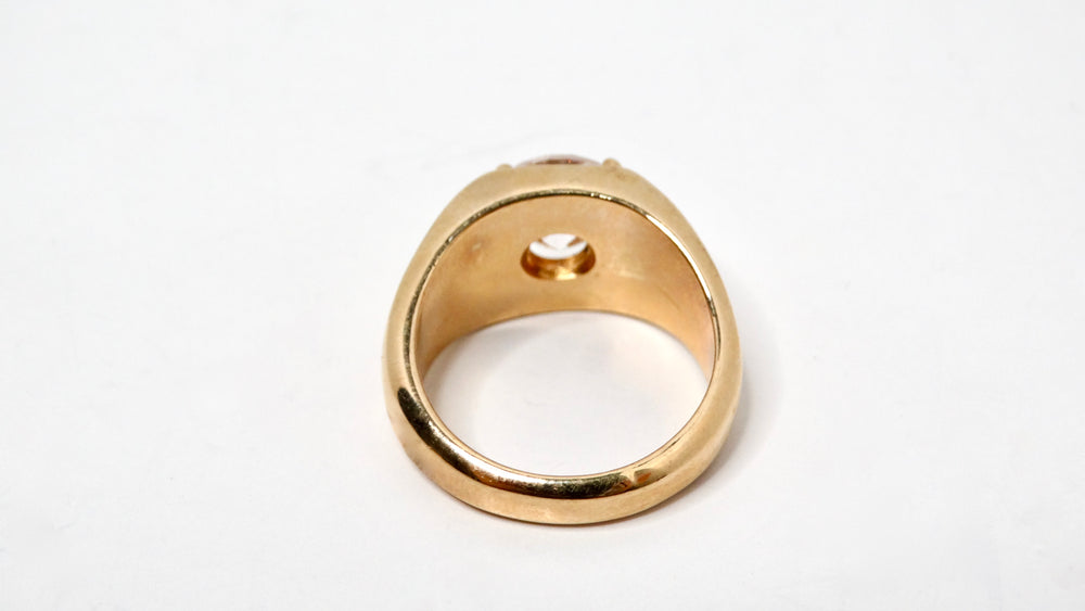 1990s Mens 18k Gold Plated Crystal Solitaire Ring