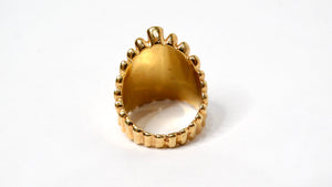 1990s 18k Gold Plated & Pave Crystal Ridged Statement Cocktail Ring