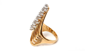 1990s Layered 18k Gold Plated V-Shape Crystal Fashion Ring