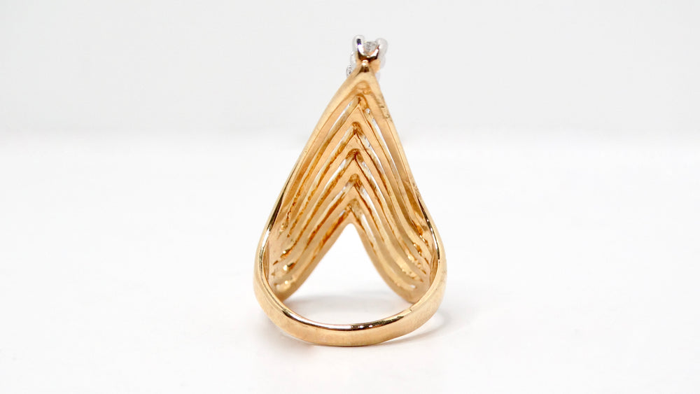 1990s Layered 18k Gold Plated V-Shape Crystal Fashion Ring