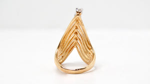 1990s Layered 18k Gold Plated V-Shape Crystal Fashion Ring