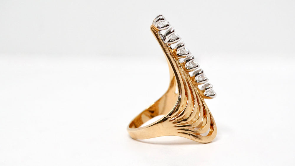 1990s Layered 18k Gold Plated V-Shape Crystal Fashion Ring