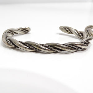 Set of 2 Solid Silver 1960s Rope Cuff Bracelets