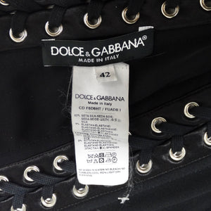 Dolce & Gabanna Black Strapless Eyelet Lace Up Bodycon Dress