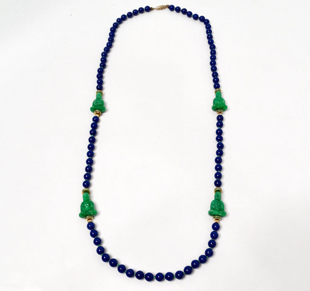 Costume Blue Lapis & Jade Style Beaded Buddha Necklace