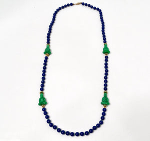 Costume Blue Lapis & Jade Style Beaded Buddha Necklace