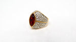 1990s 18k Gold Plated Red Synthetic Ruby & Crystal Cocktail Ring