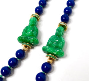 Costume Blue Lapis & Jade Style Beaded Buddha Necklace