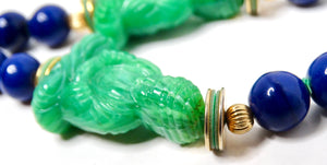Costume Blue Lapis & Jade Style Beaded Buddha Necklace