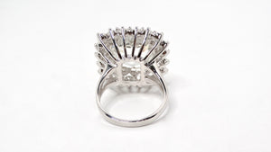 1990s Large Crystal 18k White Gold Plated Art Deco Style Princess Cocktail Ring