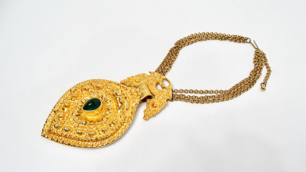 1980s Judith Leiber Large Egyptian Style Gold-Tone Pendent Necklace