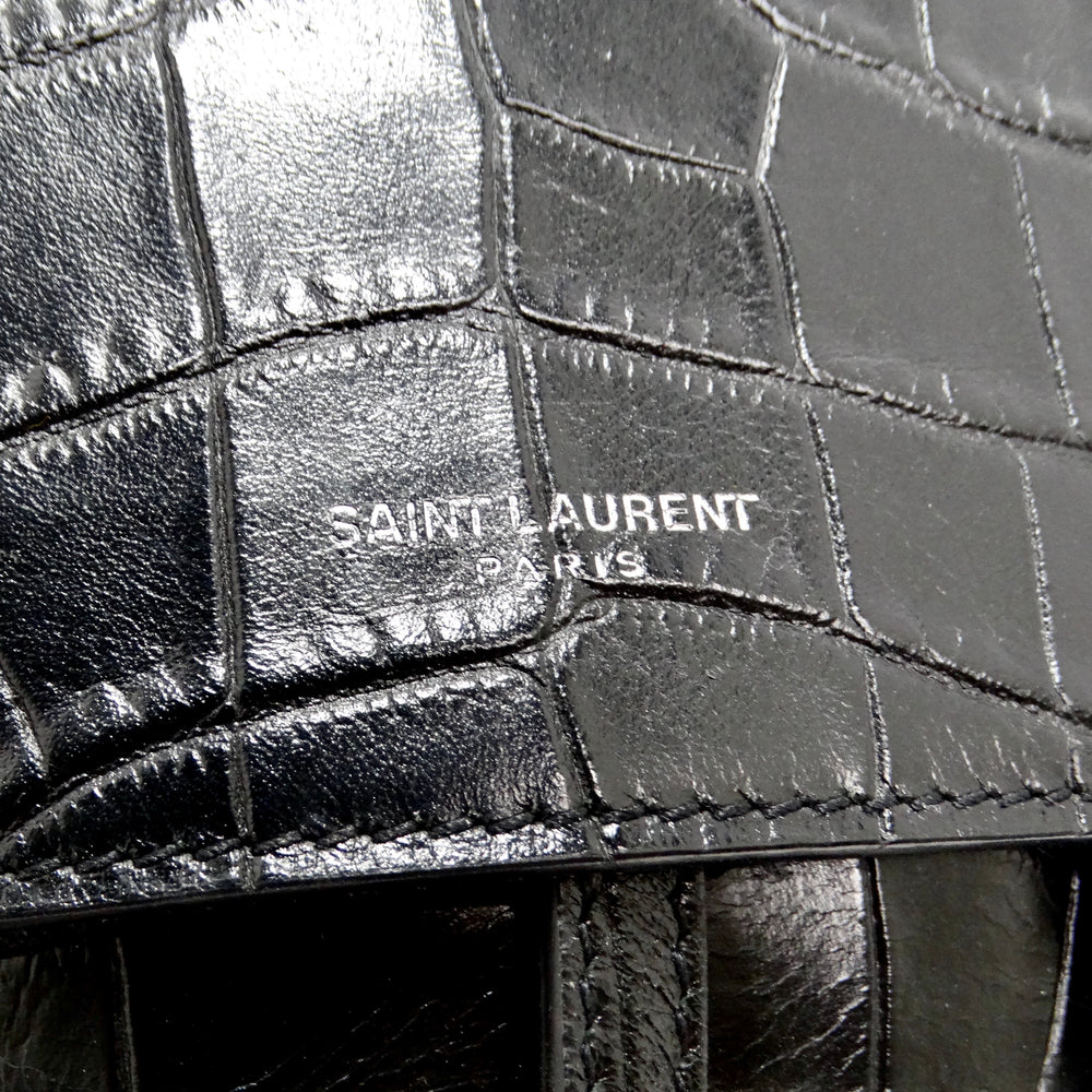 Saint Laurent Calfskin Crocodile Embossed Sac De Jour Backpack Black