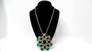 1960s Kenneth Jay Lane Jewel-Tone Gripoix Style Rhinestone Pendent Necklace