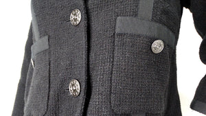 Chanel Black Tweed & Silk Lined Cropped Sleeve Jacket