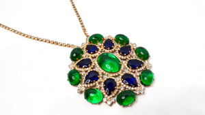 1960s Kenneth Jay Lane Jewel-Tone Gripoix Style Rhinestone Pendent Necklace