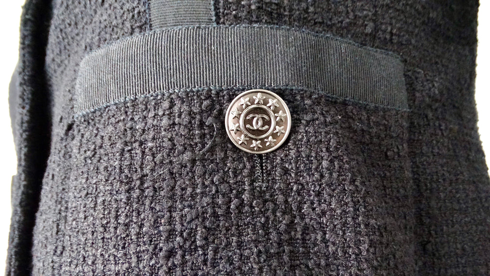 Chanel Black Tweed & Silk Lined Cropped Sleeve Jacket
