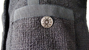 Chanel Black Tweed & Silk Lined Cropped Sleeve Jacket
