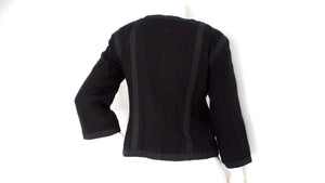 Chanel Black Tweed & Silk Lined Cropped Sleeve Jacket