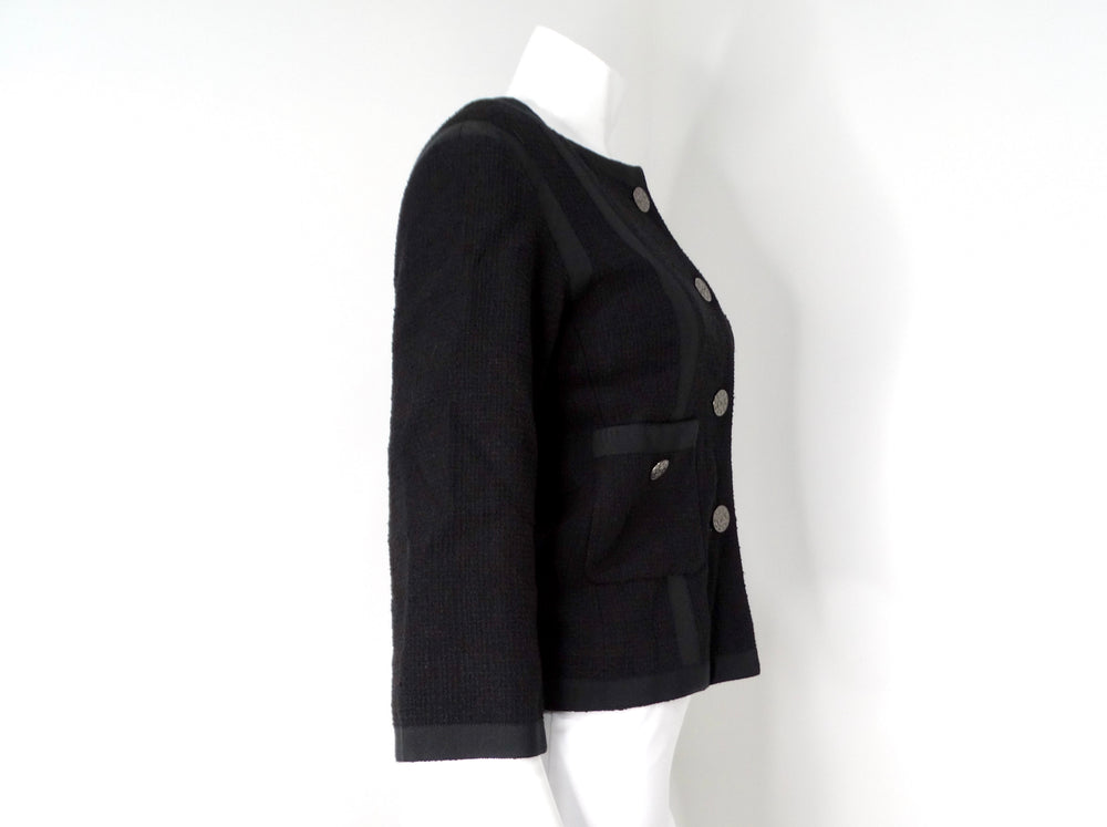 Chanel Black Tweed & Silk Lined Cropped Sleeve Jacket
