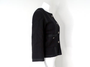 Chanel Black Tweed & Silk Lined Cropped Sleeve Jacket