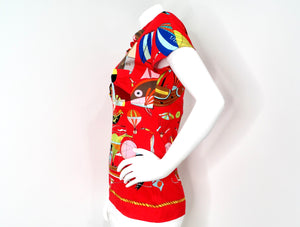 Hermes "Les Folies du Ciel" Hot Air Balloon Print Button-Up Shirt circa 1980s