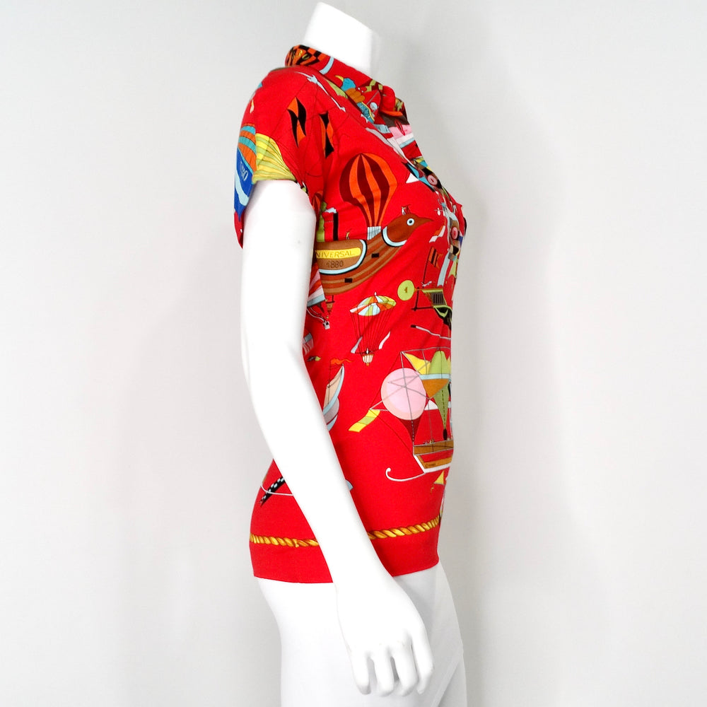 Hermes "Les Folies du Ciel" Hot Air Balloon Print Button-Up Shirt circa 1980s