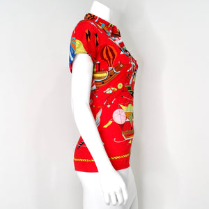 Hermes "Les Folies du Ciel" Hot Air Balloon Print Button-Up Shirt circa 1980s