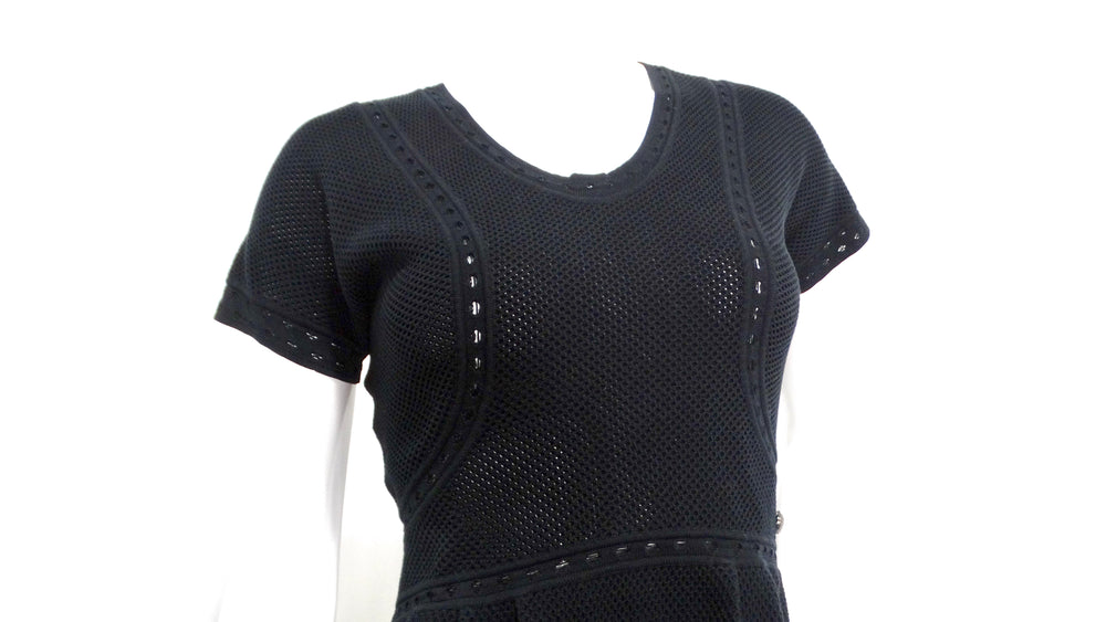 Chanel Black Perforated Cotton Mini Babydoll Dress