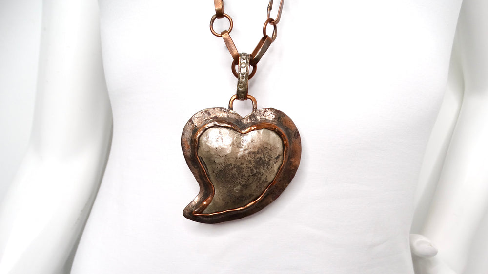 Bolin Hammered Copper & Sterling Silver Heart Pendent Necklace
