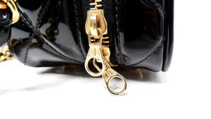 1990s Chanel Black Quilted Patent Leather Zip-Around Box Top Handle Bag