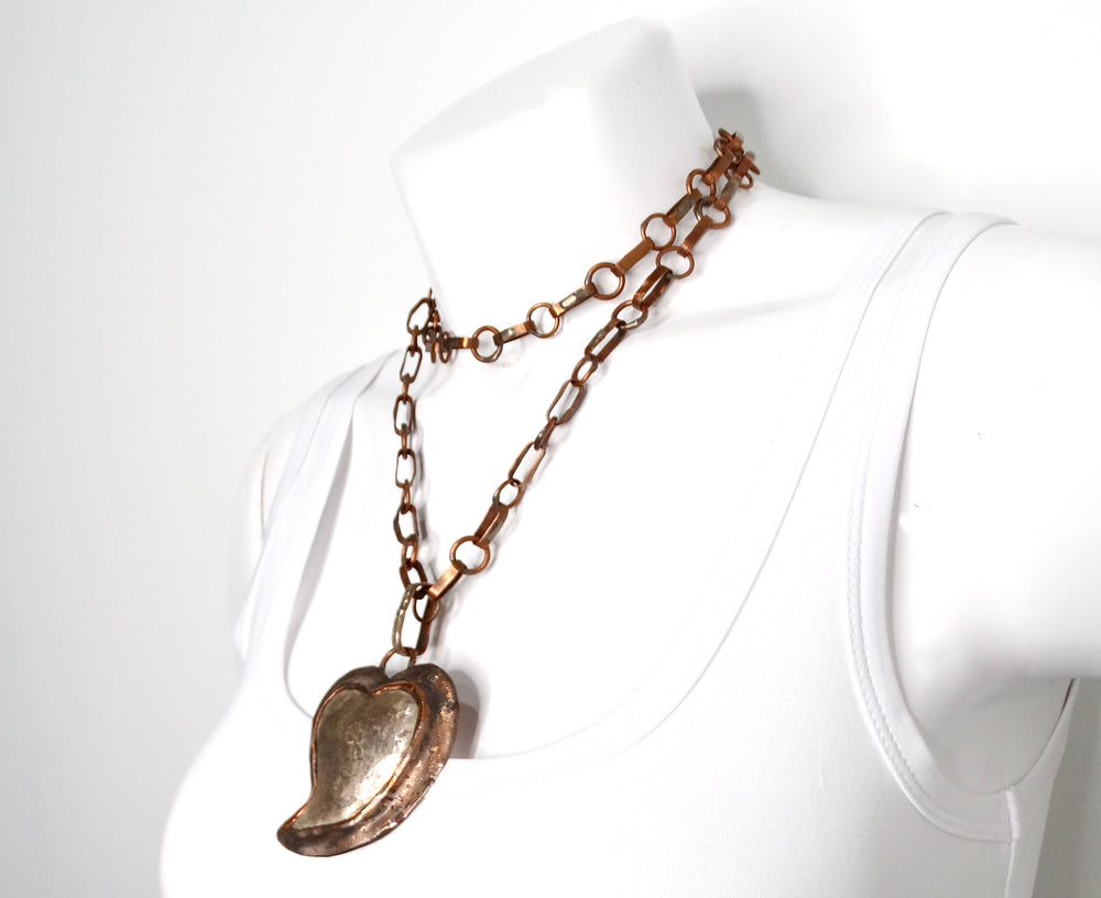 Bolin Hammered Copper & Sterling Silver Heart Pendent Necklace