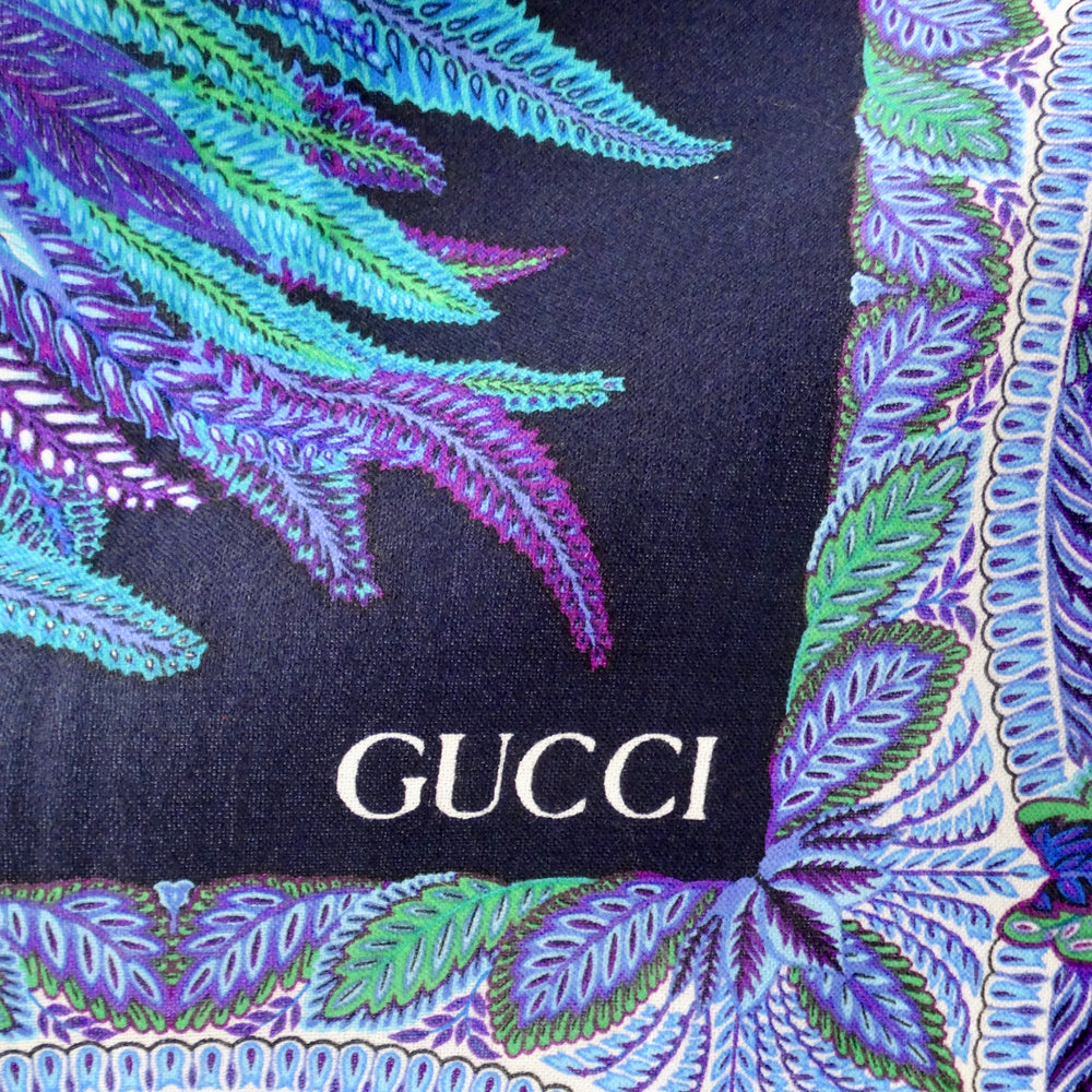 Gucci 1990s Blue Printed Wool Scarf