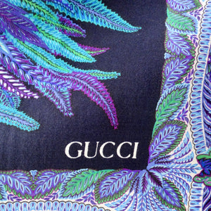 Gucci 1990s Blue Printed Wool Scarf