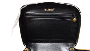 1990s Chanel Black Quilted Patent Leather Zip-Around Box Top Handle Bag