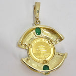 Coin Pendent 24K Gold with Emeralds and Diamond