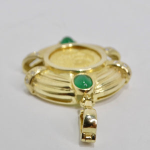 Coin Pendent 24K Gold with Emeralds and Diamond