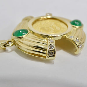 Coin Pendent 24K Gold with Emeralds and Diamond
