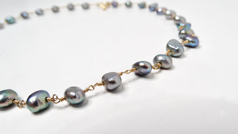 1960s Tahitian Pearl & 14k Yellow Gold Necklace