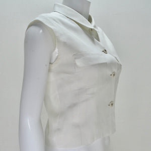 Chanel 90s White Linen Sleeveless Crop Top