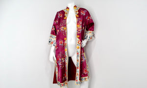 1950s Lily Chinese Purple Embroidered Floral Print Silk Blend Jacket
