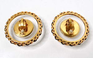 Chanel Large Costume Pearl & Resin Disc Clip-On Earrings circa 1990s