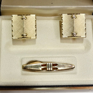 Swank 18K Gold Plated Vintage Cuff Links and Tie Clip Set