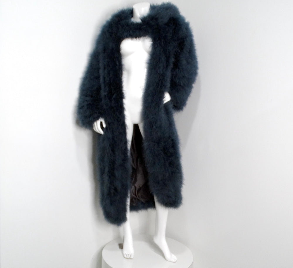 1980s Lena Fiore Handmade Italian Long Natural Blue-Grey Feather Coat