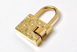 Christian Dior Gold-Tone Logo Engraved Padlock Charm Pendant