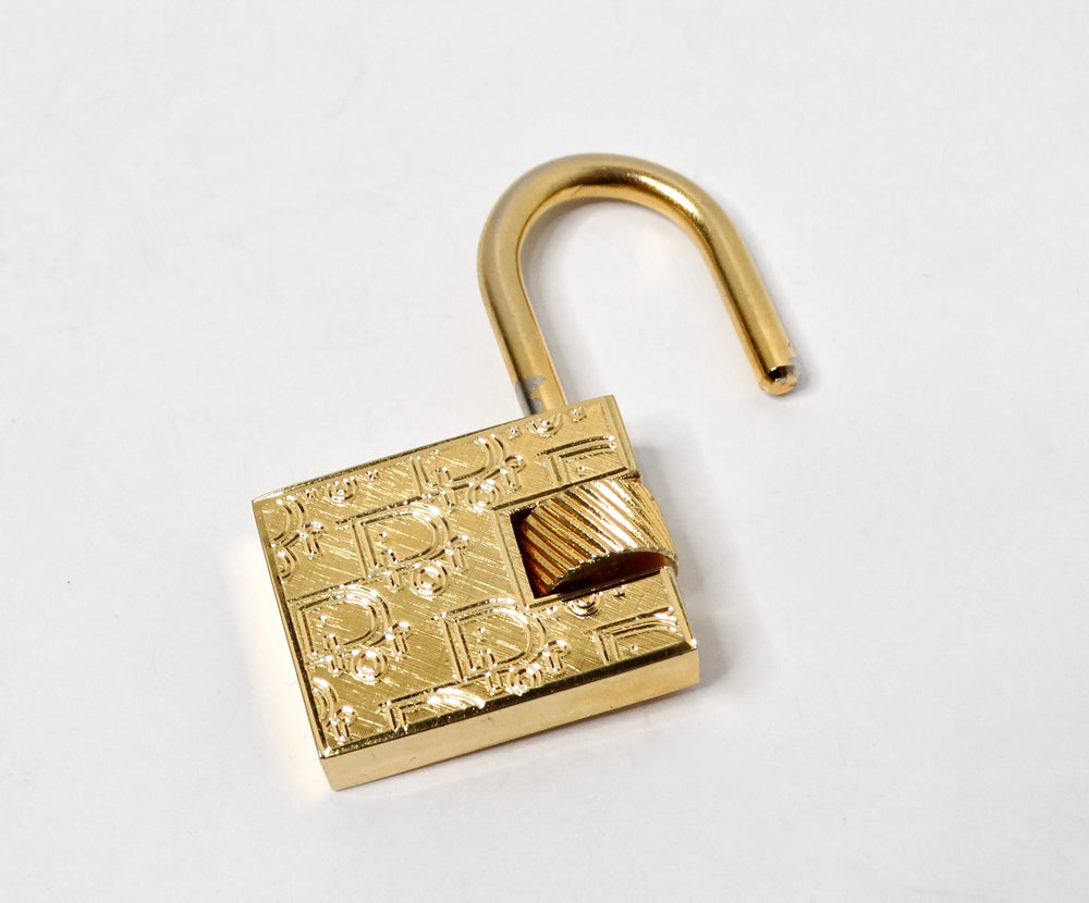 Christian Dior Gold-Tone Logo Engraved Padlock Charm Pendant
