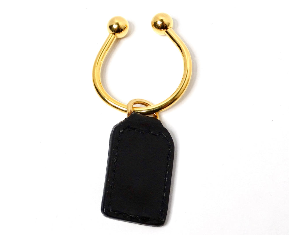 Fendi Black Leather & Yellow Gold-Tone Logo Keychain