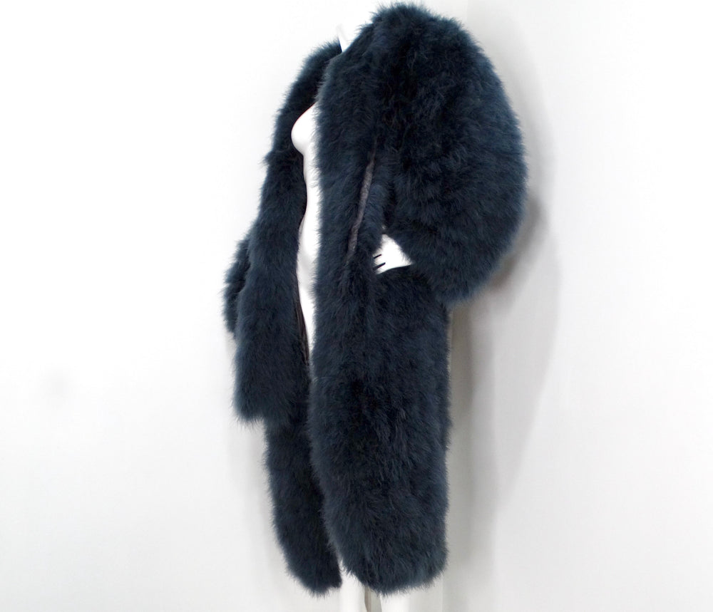 1980s Lena Fiore Handmade Italian Long Natural Blue-Grey Feather Coat