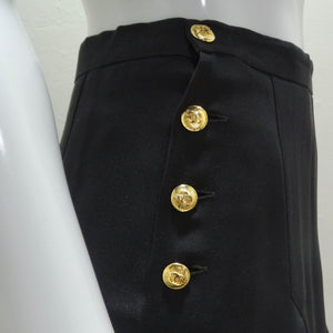 Chanel 90s CC Button Black Pleated Midi Skirt